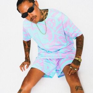 Bam-Bam Designer Pastel Bamboo Shorts — Tribal Pattern Print All Over — Men L